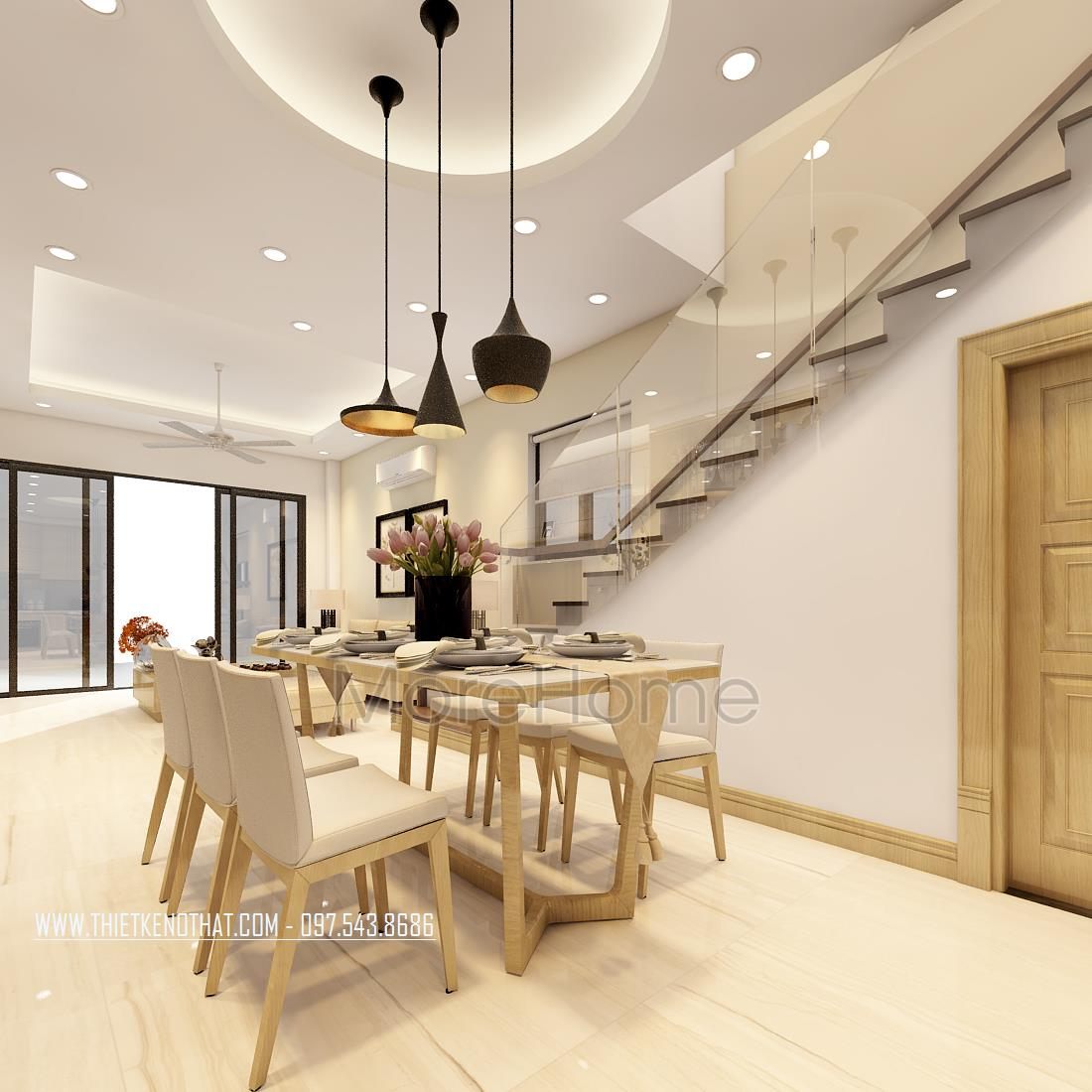 Thiết kế nội thất khu bàn ăn nhà phố Long Biên